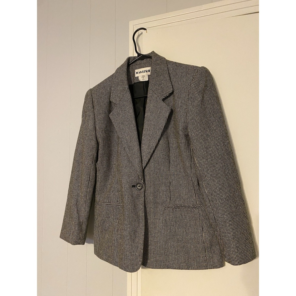Joan Leslie wool blend houndstooth black-and-white blazer 4p Classic Business